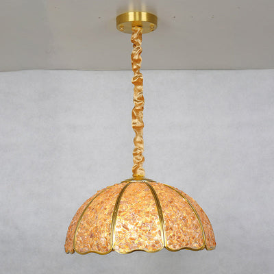 Traditional French Copper Crystal Dome Hemispherical 1-Light Pendant Light For Living Room