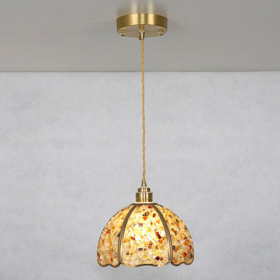 Modern Art Deco Half Round Ball Copper Crystal 1-Light Pendant Light For Dining Room