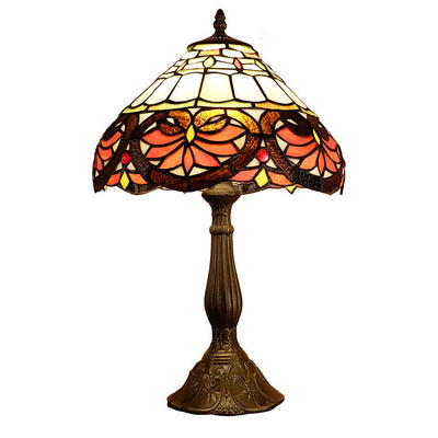 Traditional Tiffany Umbrella Alloy Stained Glass 1-Light Table Lamp For Bedroom