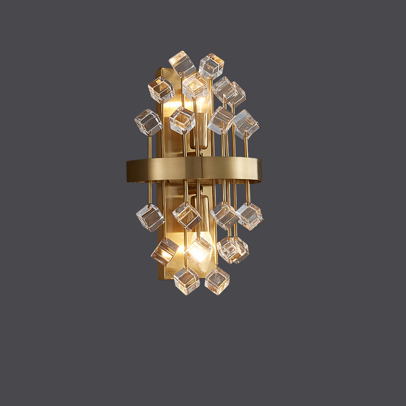 Modern Luxury Gold Finish Frame Colorful Crystal Stone 2-Light Wall Sconce Lamp For Living Room