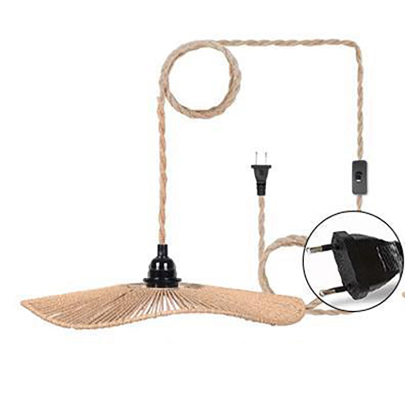 Traditional Rustic Woven Straw Hat Iron Paper Rope 1-Light Pendant Light For Living Room