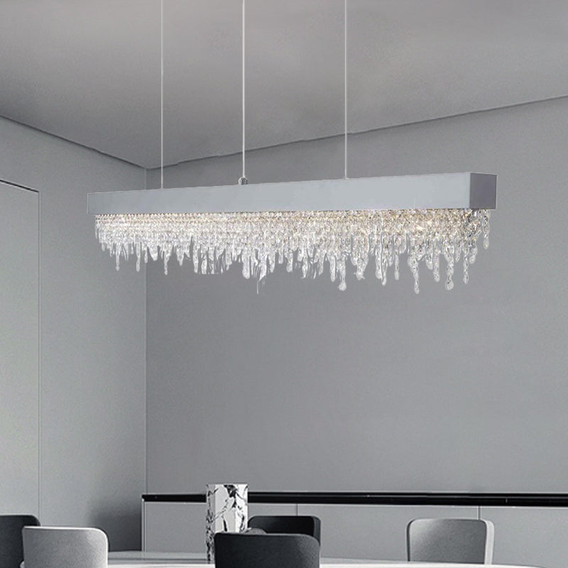 Contemporary Luxury Rectangular Stainless Steel Crystal LED Chandelier For Dining Room