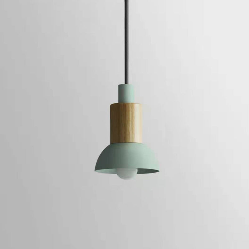 Contemporary Scandinavian Irregular Round Cylinder Iron Wood 1-Light Pendant Light For Living Room