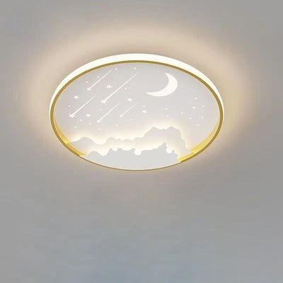 Modern Minimalist Round Moon Meteor Iron LED Flush Mount Ceiling Light For Bedroom