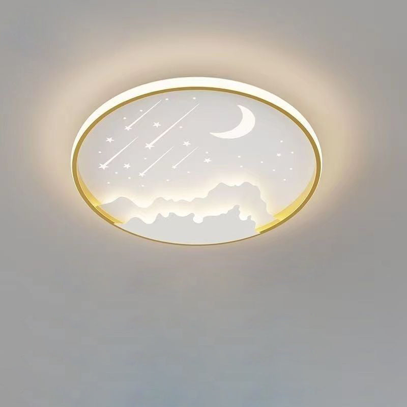 Modern Minimalist Round Moon Meteor Iron LED Flush Mount Ceiling Light For Bedroom