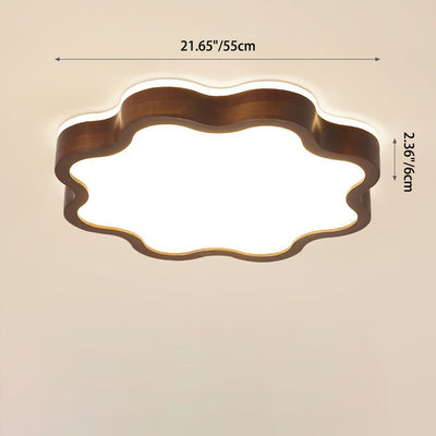 Contemporary Creative Plum Shaped Wooden Acrylic LED Flush Mount Ceiling Light For Bedroom