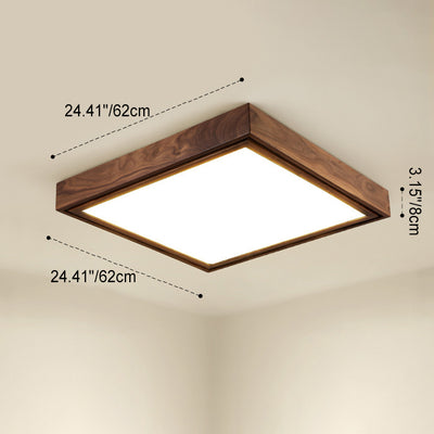 Traditional Chinese Walnut Iron Acrylic Square Rectangular LED Flush Mount Ceiling Light For Living Room