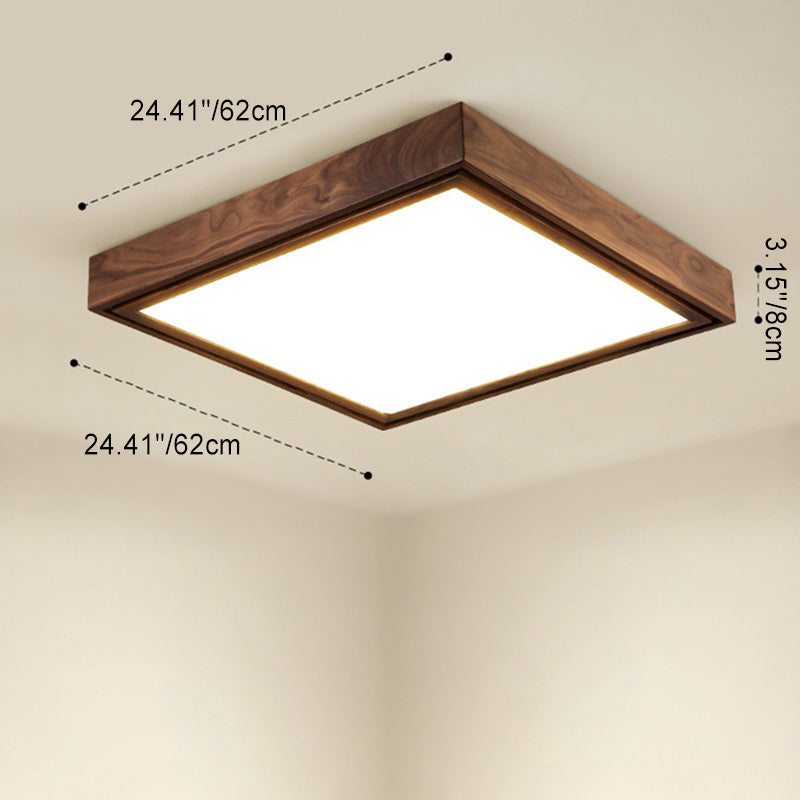 Modern Minimalist Rectangular Square Wood Acrylic LED Flush Mount Lighting For Living Room