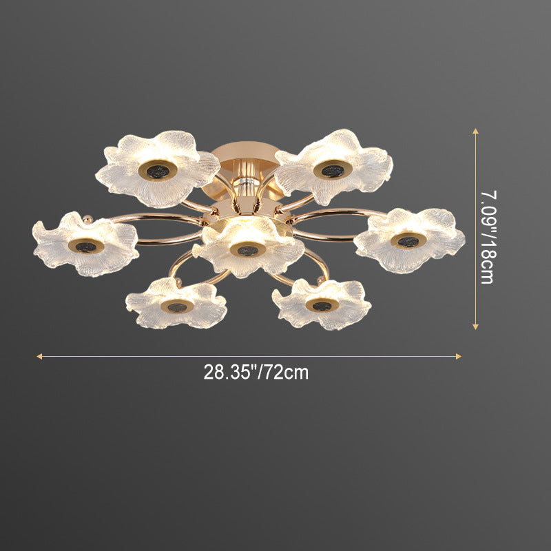 Contemporary Luxury Gold Finish Frame Enamel Bauhinia Glass Shade LED Semi-Flush Mount Ceiling Light For Living Room