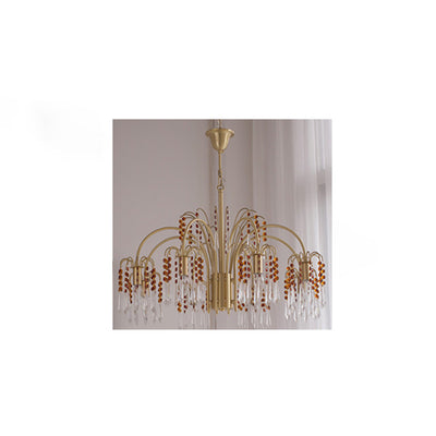 Traditional French Hanging Bead Chain Copper Crystal 3/6/8 Light Chandeliers For Livnig Room