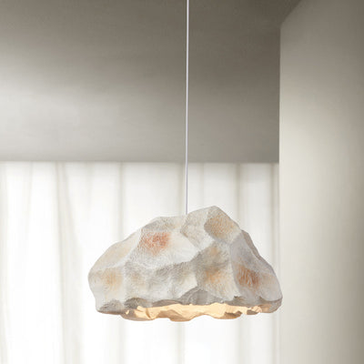 Traditional Japanese Polystyrene Rock 1-Light Pendant Light For Dining Room