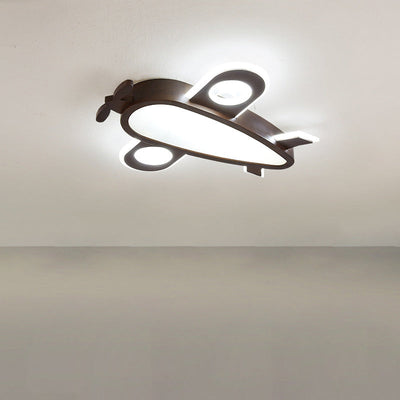 Contemporary Creative Woodgrain Cartoon Animal Bee Aircraft Acrylic LED Kids Flush Mount Ceiling Light For Living Room