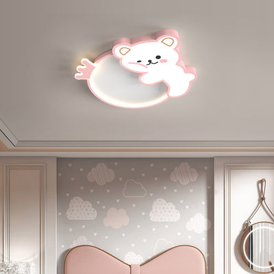 Contemporary Creative Cartoon Bear Iron Acrylic LED Flush Mount Ceiling Light For Bedroom