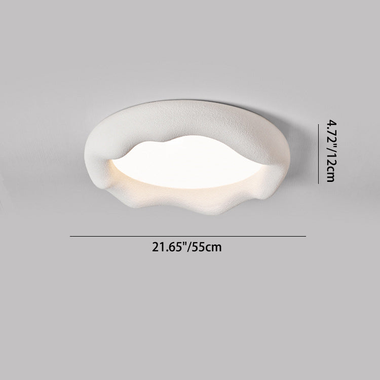 Modern Minimalist Cream Round Iron Fiberglass LED Flush Mount Ceiling Light For Living Room