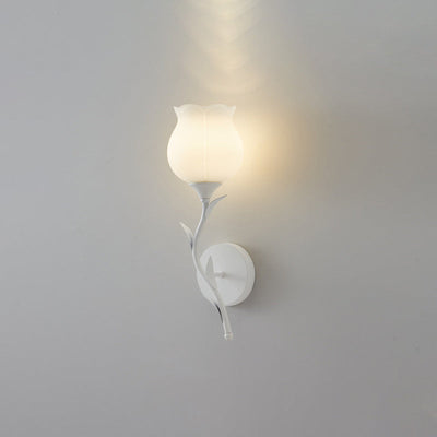 Modern Minimalist Cream Flower Iron Glass 1/2 Light Wall Sconce Lamp For Bedroom