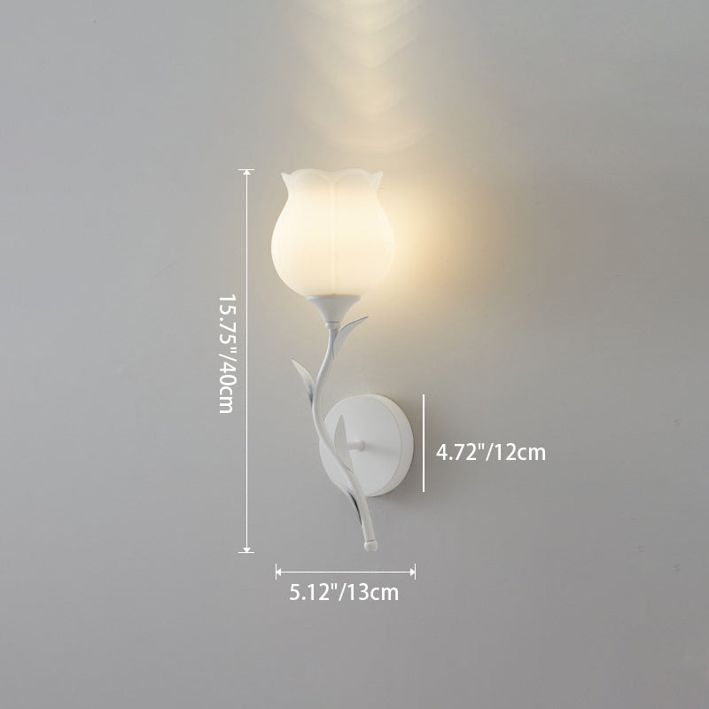 Modern Minimalist Cream Flower Iron Glass 1/2 Light Wall Sconce Lamp For Bedroom