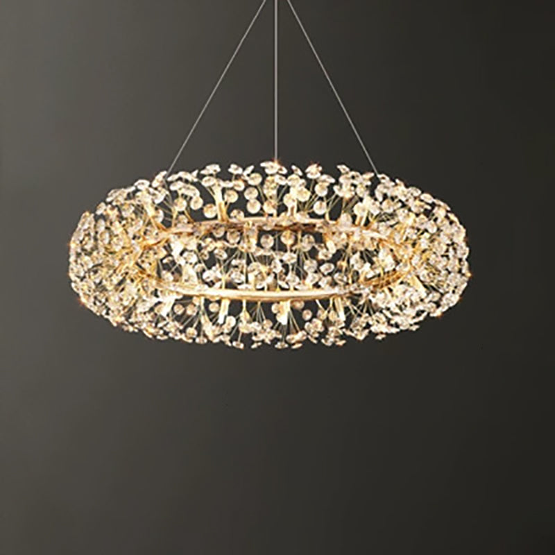 Modern Luxury Crystal Ring Strip 9/12/16/20/28-Light Chandelier For Dining Room