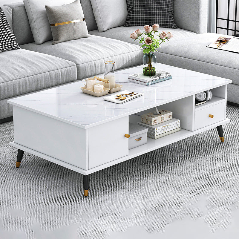 Contemporary Nordic Rectangular MDF Iron Coffee Table 1/2 Drawer For Living Room