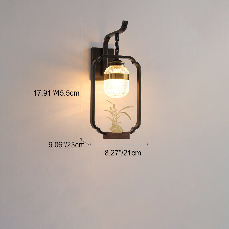 Modern Vintage Light Luxury Plant Copper Crystal Glass 1-Light Wall Sconce Lamp