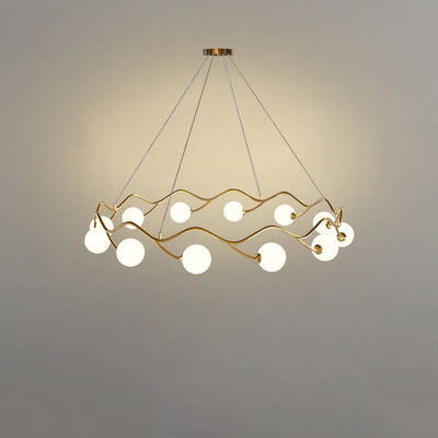 Contemporary Nordic Metal Glass Round Wave Ball Ring 8/10/12 Light Chandeliers For Living Room