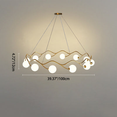 Contemporary Nordic Metal Glass Round Wave Ball Ring 8/10/12 Light Chandeliers For Living Room