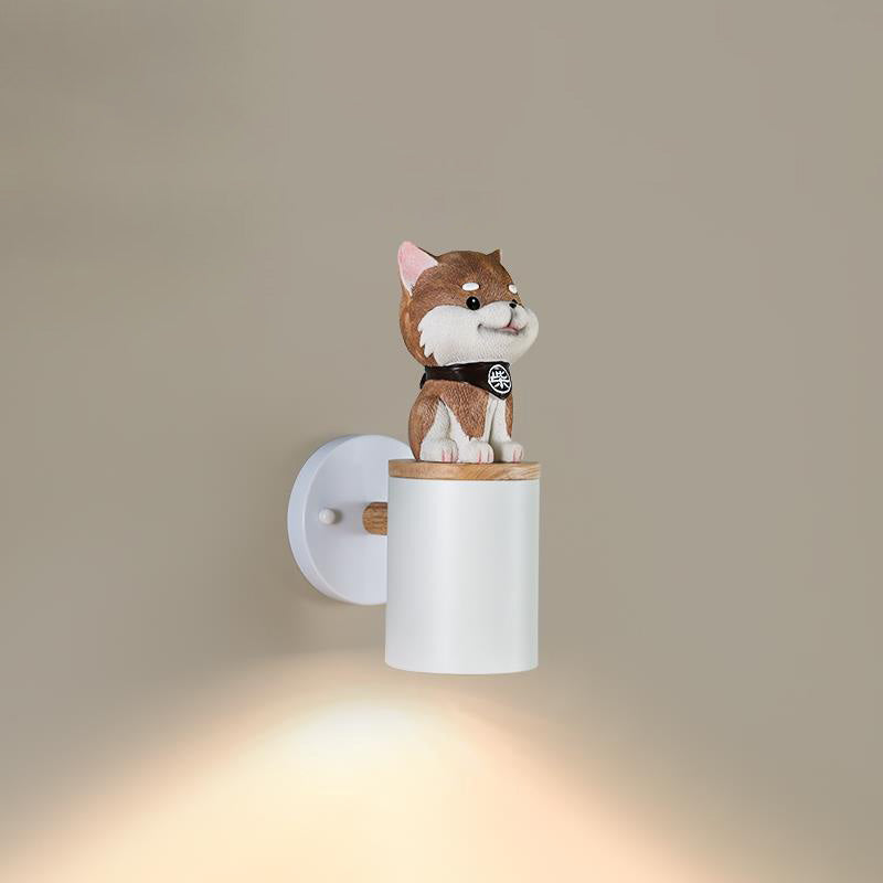 Modern Minimalist Cartoon Critter Column Solid Wood Resin Iron 1-Light Wall Sconce Lamp For Bedroom