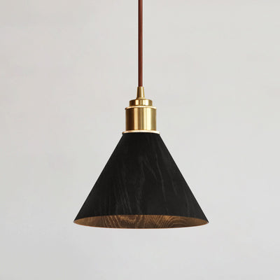 Nordic Minimalist Solid Wood Cone Copper 1-Light Pendant Light