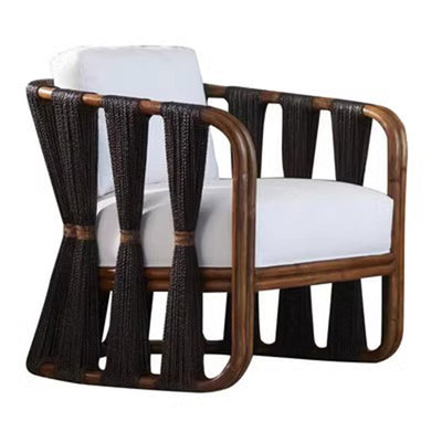 Contemporary Scandinavian Square Wood Rattan Fabric Chair Backrest Armrest For Living Room