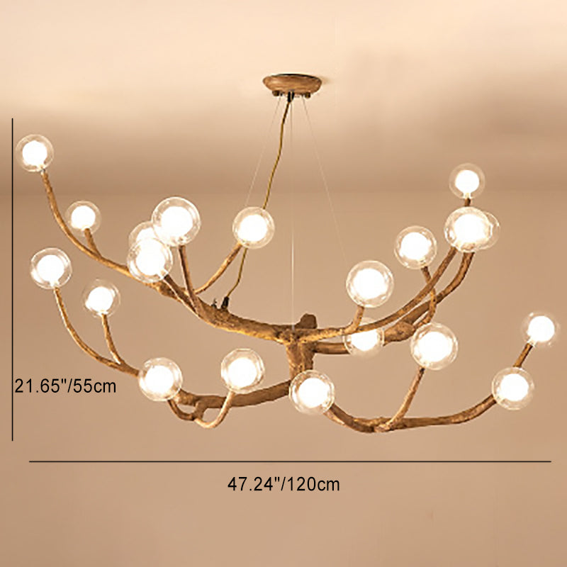 Contemporary Creative Ball-in-Ball Tree Branch Hardware Glass 8/12/16/20 Light Chandelier For Living Room