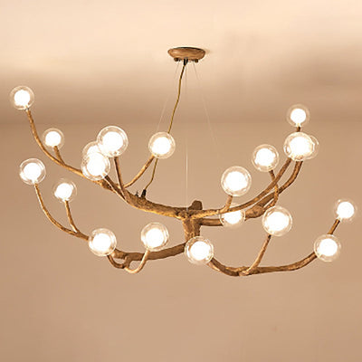 Contemporary Creative Ball-in-Ball Tree Branch Hardware Glass 8/12/16/20 Light Chandelier For Living Room