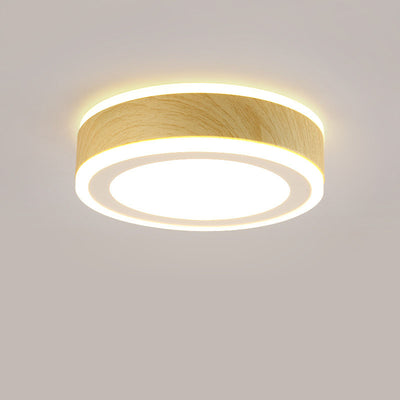 Modern Minimalist Round Square Wood Grain Hardware Acrylic LED Flush Mount Ceiling Light For Living Room