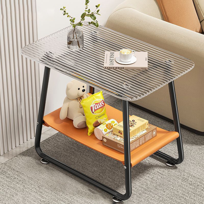 Contemporary Nordic Rectangular Tempered Glass Carbon Steel End Table 2-Tier For Living Room