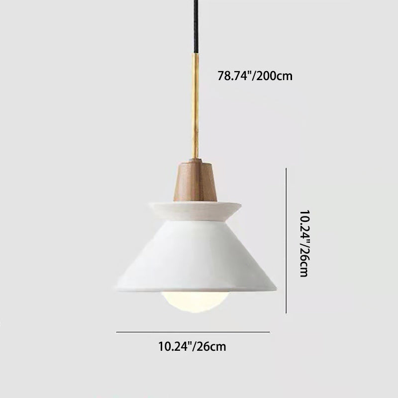 Contemporary Industrial Round Cone Hardware Glass Cement Wood 1-Light Pendant Light For Living Room