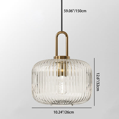 Contemporary Nordic Round Oval Pumpkin Stainless Steel Striped Glass 1-Light Pendant Light For Living Room