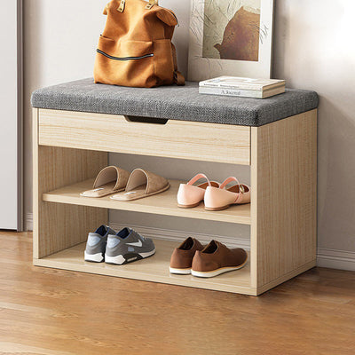 Modern Minimalist Rectangle Fabric PU Leather Wood Shoe Storage 3-Tier For Entryways