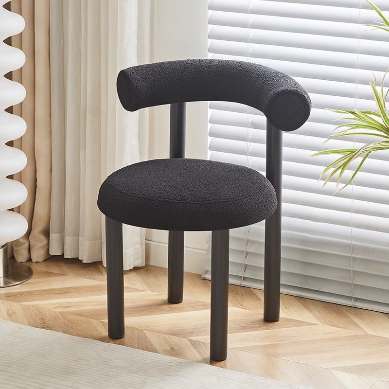 Contemporary Nordic Round Lambswool Metal Vanity Stool Backrest For Bedroom