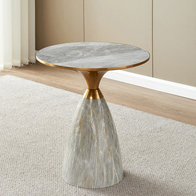 Modern Luxury Cone Base Rock Slab Metal Carbon Steel Side Table 1-Leg For Living Room