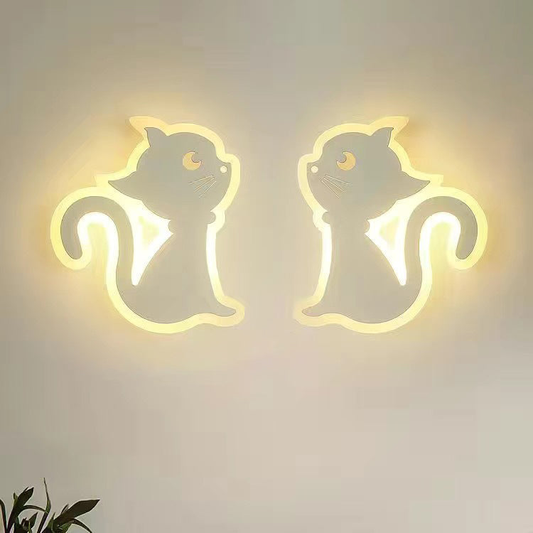 Applique murale en fer avec design de chat en acrylique créatif contemporain, lampe LED pour chambre 