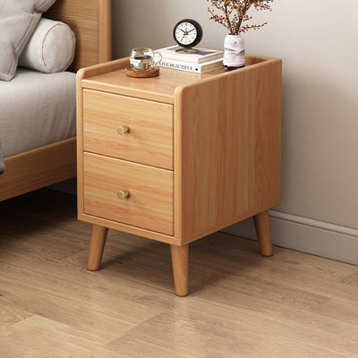 Traditional Chinese Rectangular Wood Density Panel Nightstand 2-Drawer For Bedroom