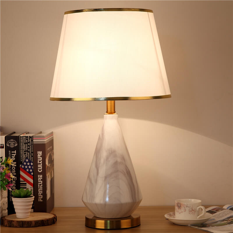 Nordic Simple Fabric Lampshade Stone Pattern Ceramic Base 1-Light Table Lamp