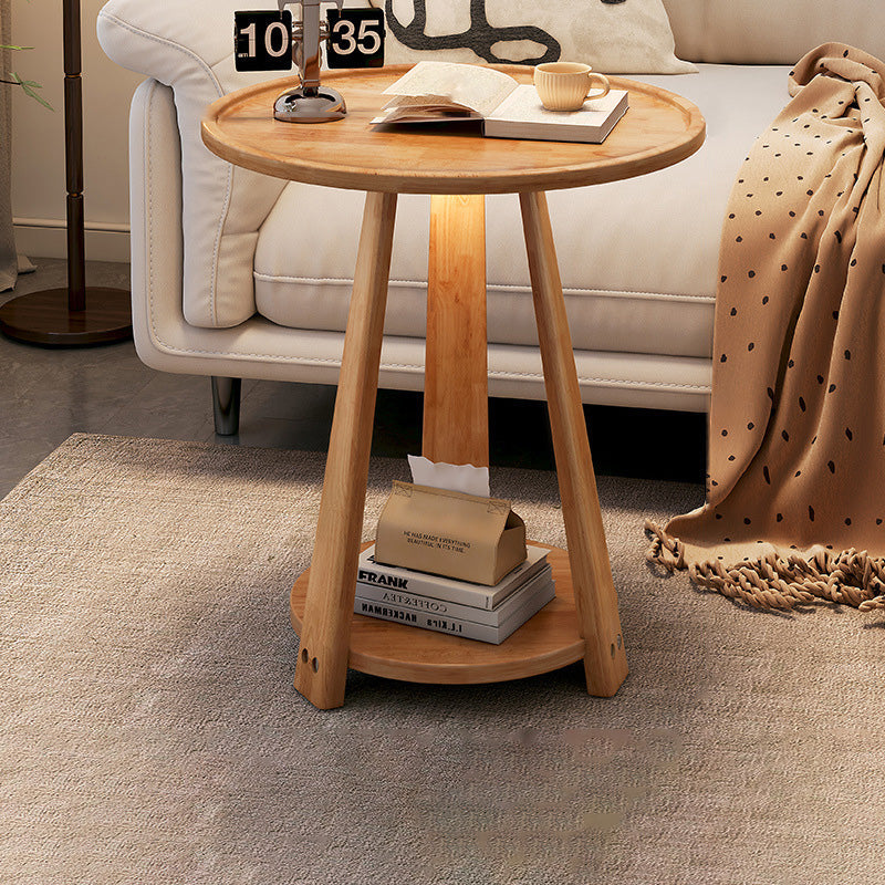 Contemporary Nordic Round Wood Coffee Table 2-Tier For Living Room