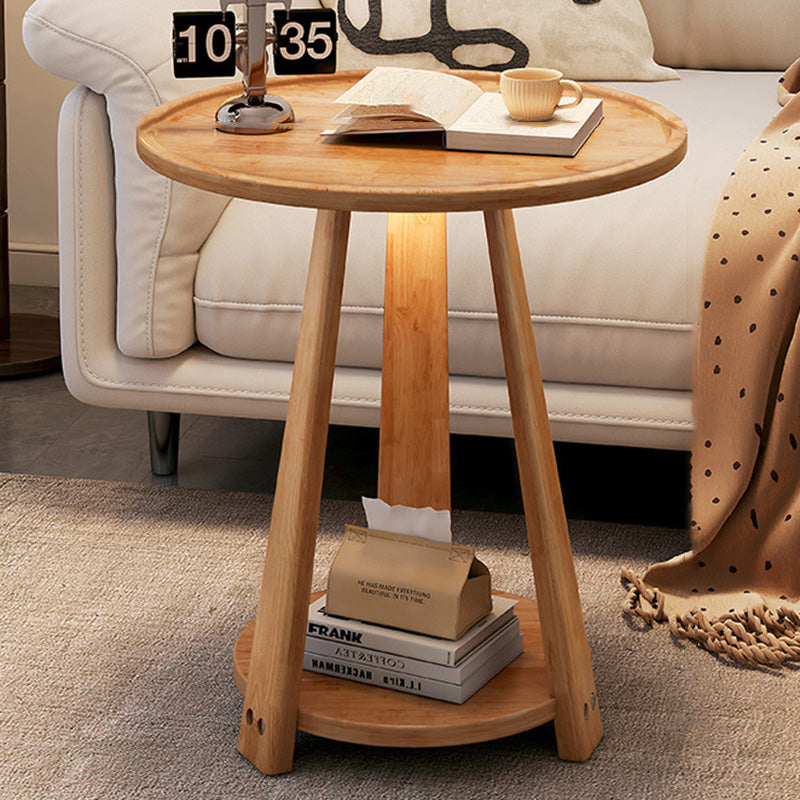 Modern Minimalist Round Tripod Wooden Coffee Table 2-Tier For Living Room