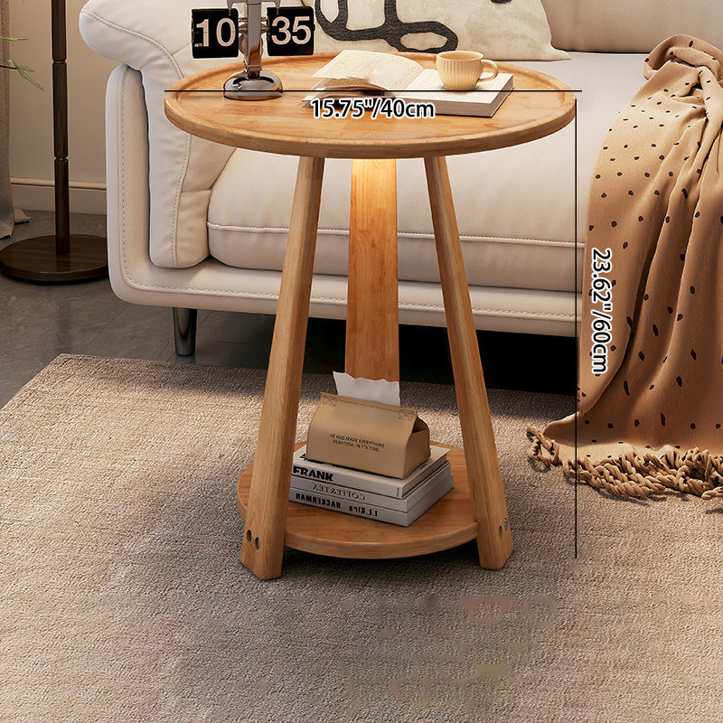 Contemporary Nordic Round Wood Coffee Table 2-Tier For Living Room