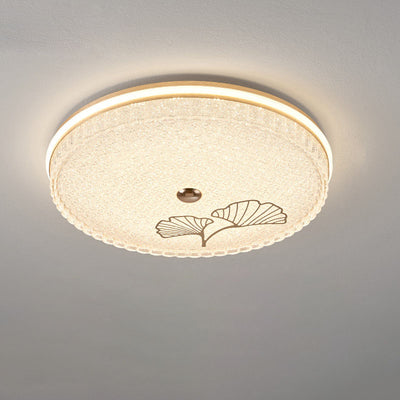 Modern Luxury Round Metal Aluminium Crystal Sand LED Flush Mount Ceiling Light For Bedroom