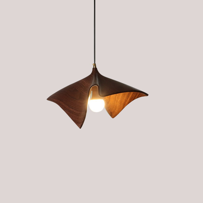 Traditional Japanese Resin Irregular Leaf Shape 1-Light Pendant Light For Living Room