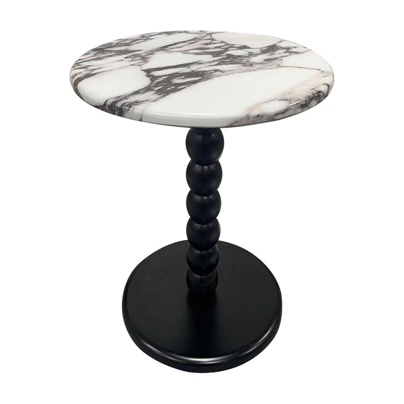 Traditional French Round Marble Wood End Table 1-Tier For Living Room