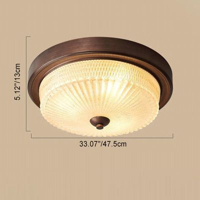 Contemporary Retro Glass Iron Round Frosted Stripe 2/3/4 Light Flush Mount Ceiling Light For Living Room