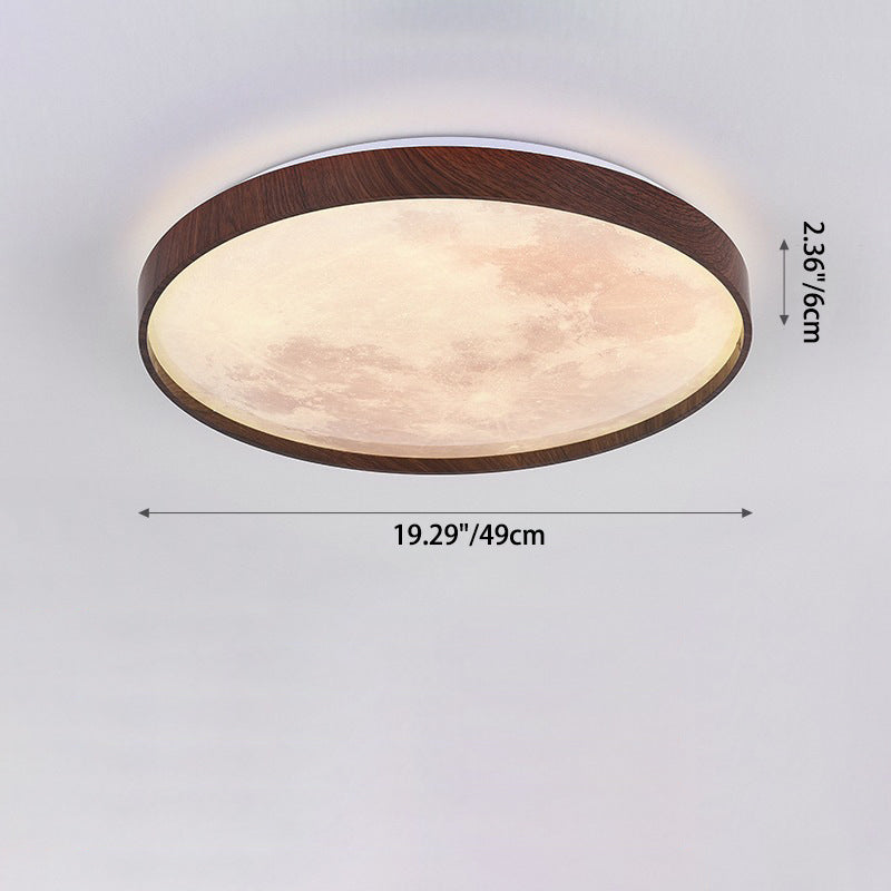 Contemporary Scandinavian Iron Plastic Round Moon LED Flush Mount Ceiling Light For Living Room