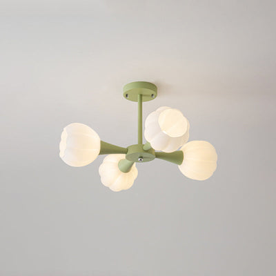 Modern Minimalist Cream Flower Iron Glass 4/6 Light Chandelier For Living Room