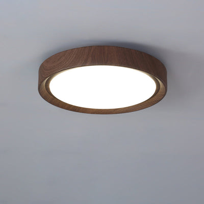 Contemporary Simplicity Round Wood Grain Acrylic LED Flush Mount Ceiling Light For Bedroom